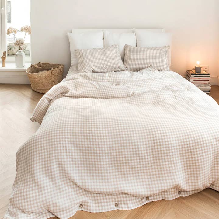 MagicLinen (We handle U.S. import procedures for you) - Wholesale Bedding Set - Natural Gingham Linen Duvet Cover Set (3 psc)2