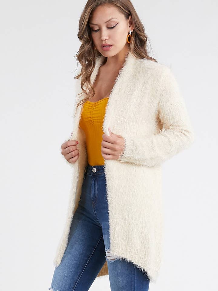 OUG20261 Verzierte Strickjacke aus Wimperngarn für den Großhandel von Oceanus Apparel