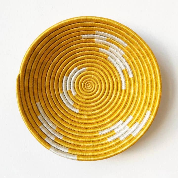 The African Home Goods - Wholesale Decorative Plate/Dish/Bowl - Trade Uganda African Bukedo Bowl Yellow & White 13" Across0