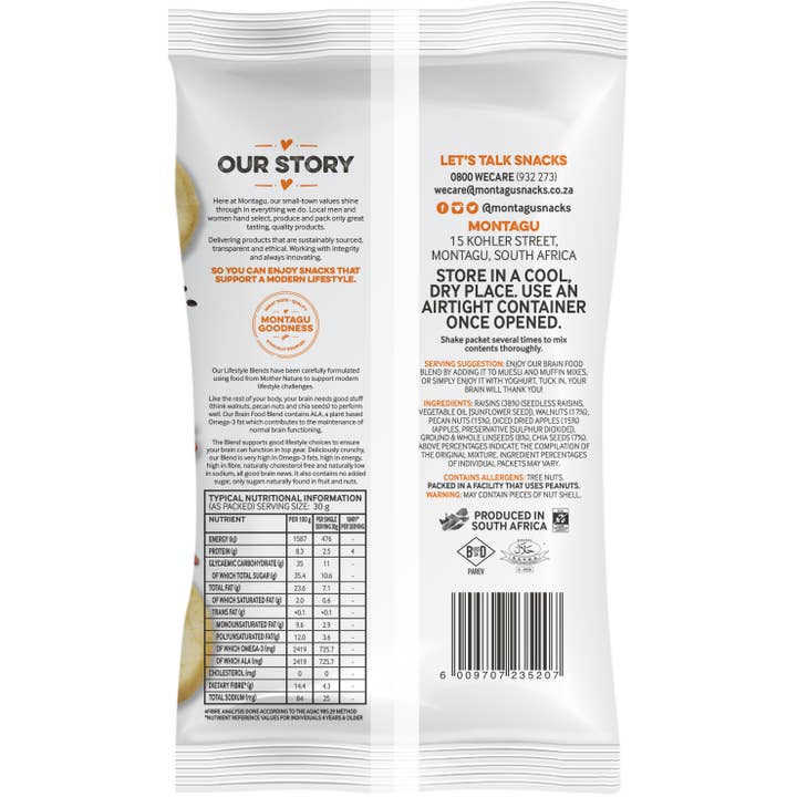 Mahdina - Venta al por mayor Mezclas de frutos secos - Montagu: Mezcla de alimentos para el cerebro, con alto contenido de omega 3 (10 x 100 g)9