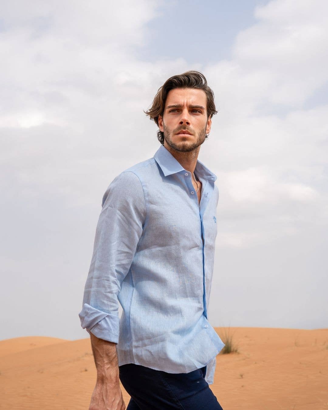 DANTE - Wholesale Button Down Shirt - Men's - Organic Blue Sky Linen Shirt3