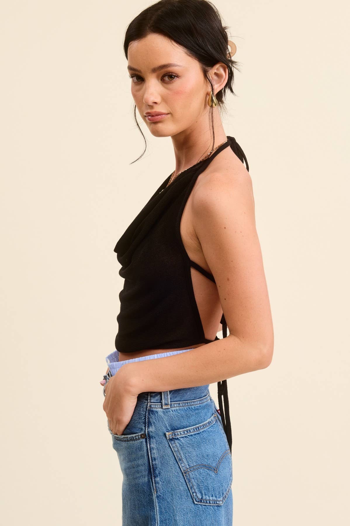 Mimosa - Wholesale Tank Top - Women's - Cowl Neck Open Back Tie Tank Top2