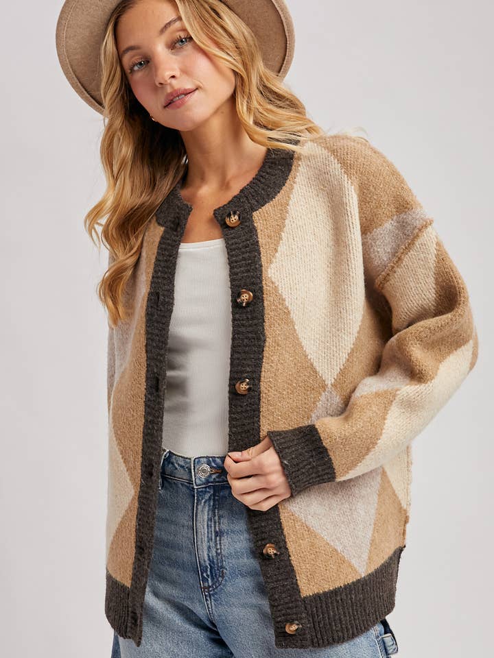 BUTTON DOWN ARGYLE KNIT SWEATER CARDIGAN for wholesale by Bluivy