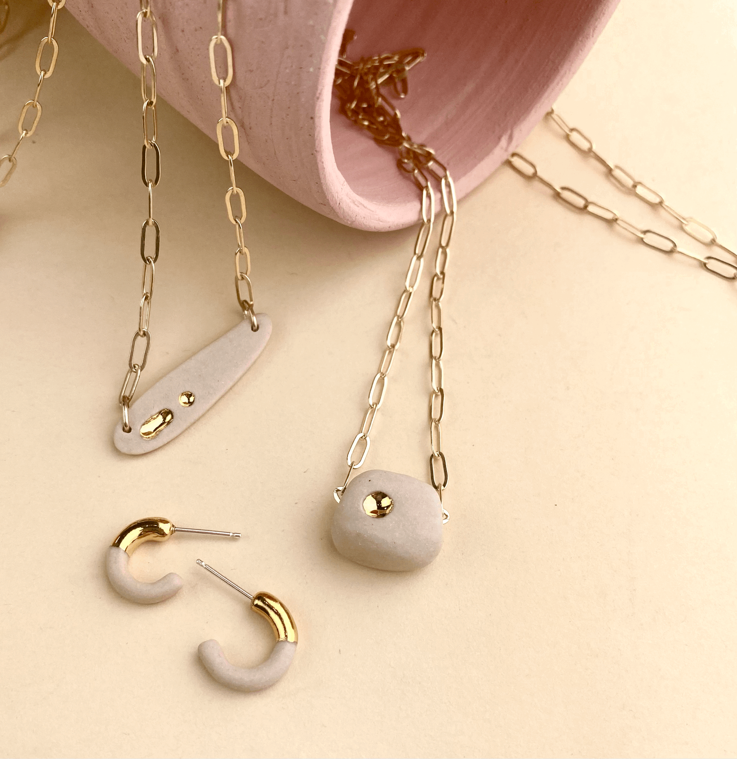 Barrow PDX - Wholesale Pendant/Charm Necklace - Lascaux Necklace - Ceramic Abstract Necklace, Goldfill Chain7