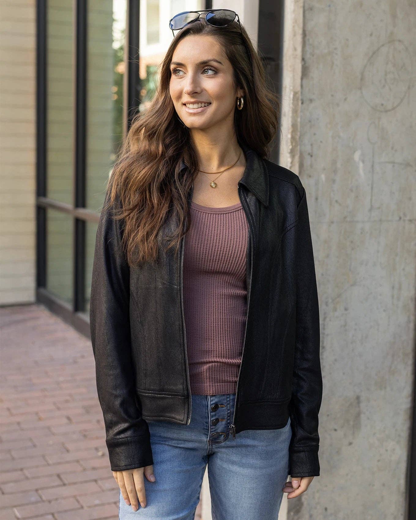 Lightweight Faux Leather Jacket in Black for wholesale on Faire2