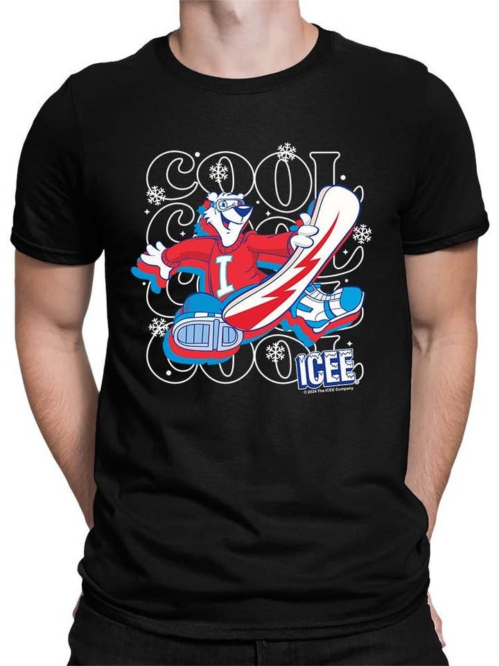 Officially Licensed ICEE Snowy Cool Vibes - Bear Snowboarding Graphic Men's T-shirt for wholesale by Snack Tees