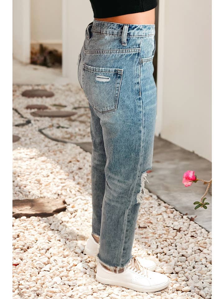 Myosotis LDC Raw Hem Ripped Open Knee Shift Jeans for wholesale on Faire1