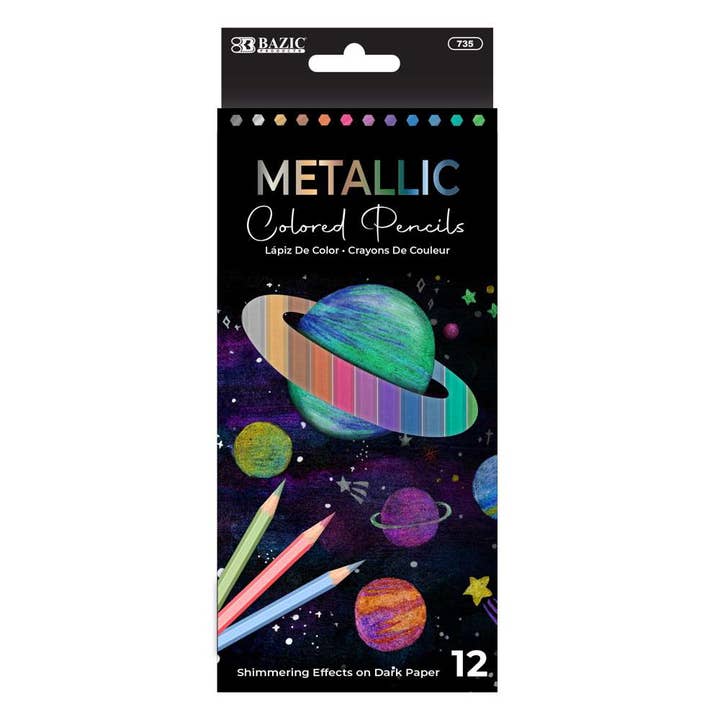 12 Metallic Colored Pencils for wholesale by Luna Office Supply - Everyday Essential