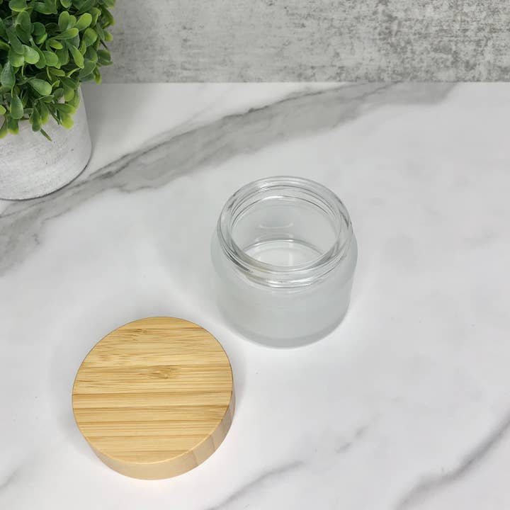 Hippotanicals - Wholesale Jar - Frosted Glass Jar with Bamboo Lid -100g/3.5 oz