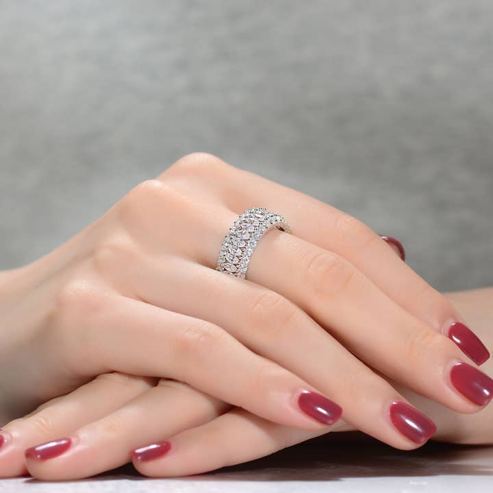 Genevive - Wholesale Multi-Stone Ring - Sterling Silver Clear Marquise Cubic Zirconia Eternity Ring