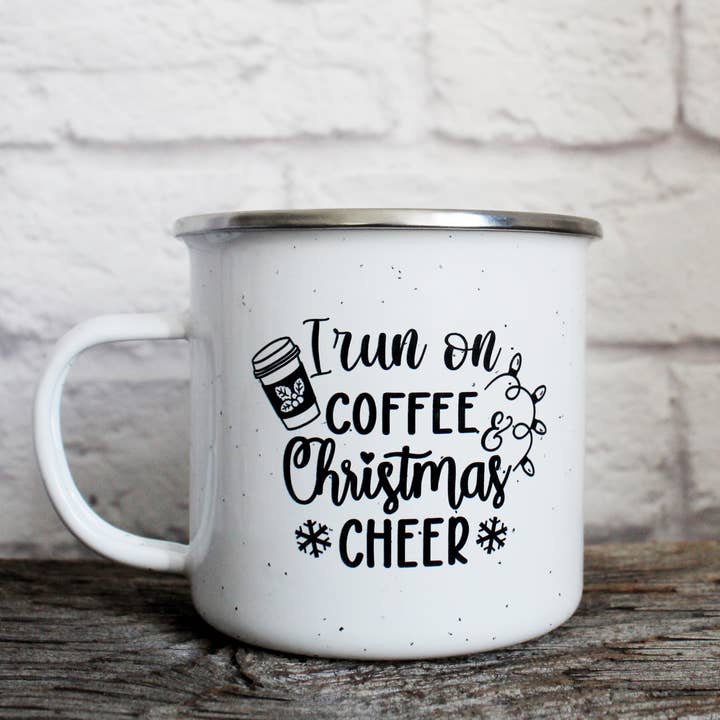 I Run on Coffee & Christmas Cheer Holiday Enamel CampfireMug for wholesale by Katie & Company
