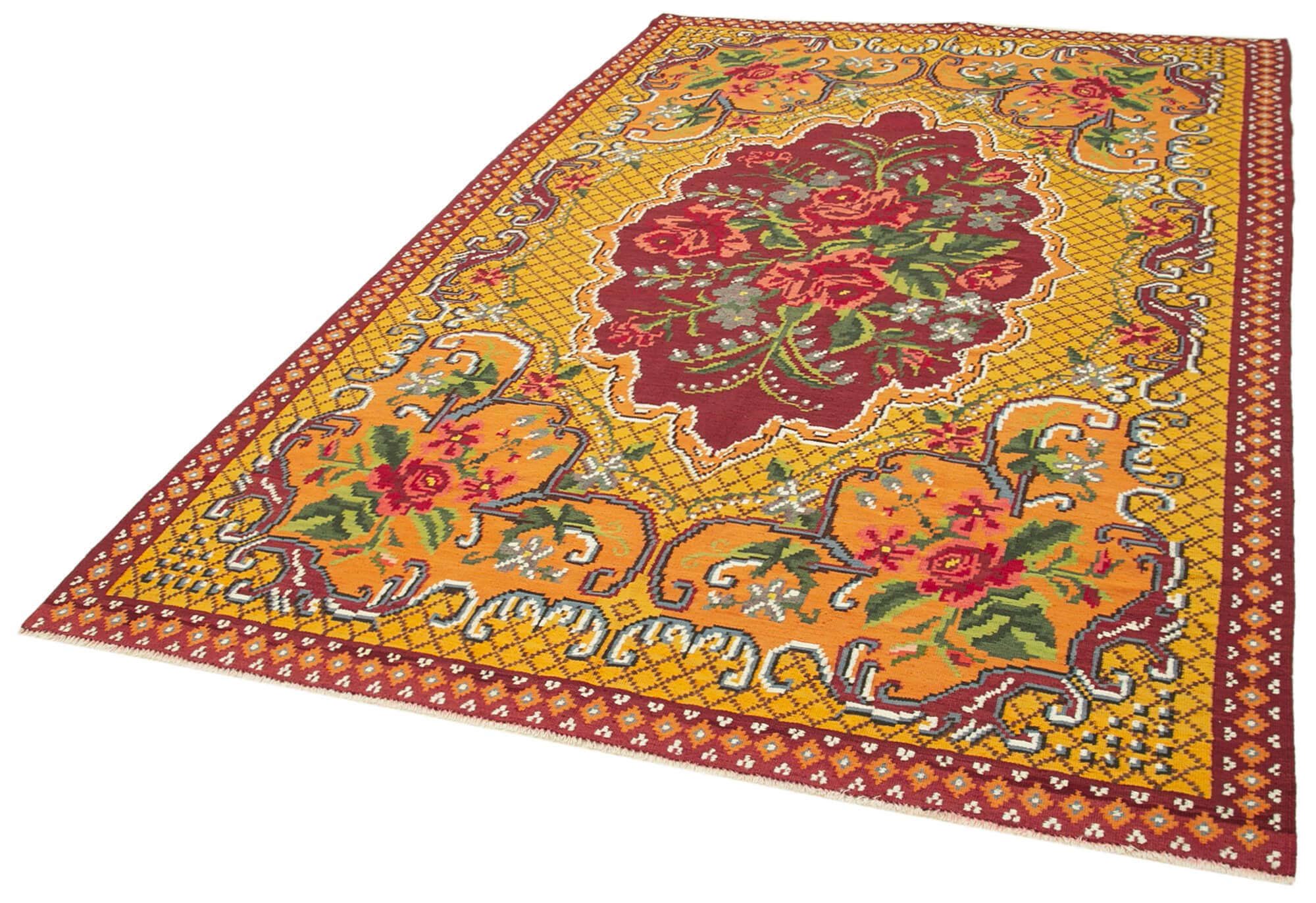 RUG N CARPET - Wholesale Vloerkleed - 6x10 Gele Handgemaakte Moldavische Kilim Tapijt - 233772