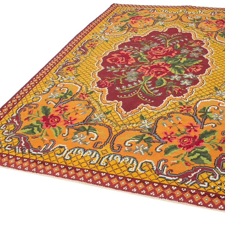 RUG N CARPET - Wholesale Vloerkleed - 6x10 Gele Handgemaakte Moldavische Kilim Tapijt - 233772