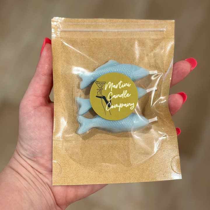 Martini Candle Co. - Wholesale Novelty Candle - Set of 3 Fish Candle Cake Topper Handmade Beeswax