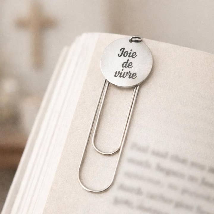 Joie De Vivre Bookmark Stainless Steel Paperclip Bookmark French Quote Inspirational Gift Minimalist Reading Accessory for wholesale by JKCE Designs