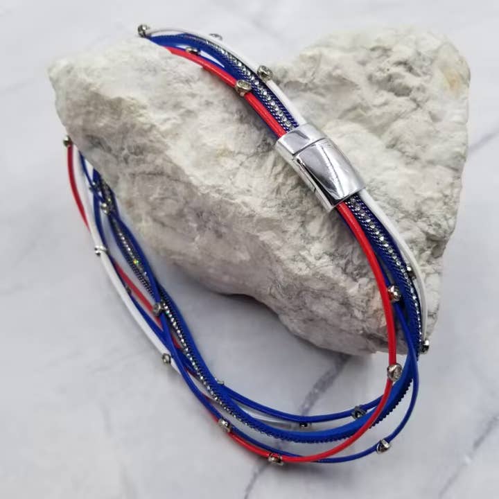 The Pretty Jewellery – Engroshandel Armbånd – Patriotisk lagdelt læder magnetisk Wrap armbånd1