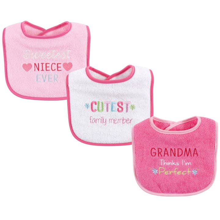 BabyVision - Wholesale Bib - Baby - Luvable Friends Cotton Drooler Bibs with Fiber Filling, Girl Family