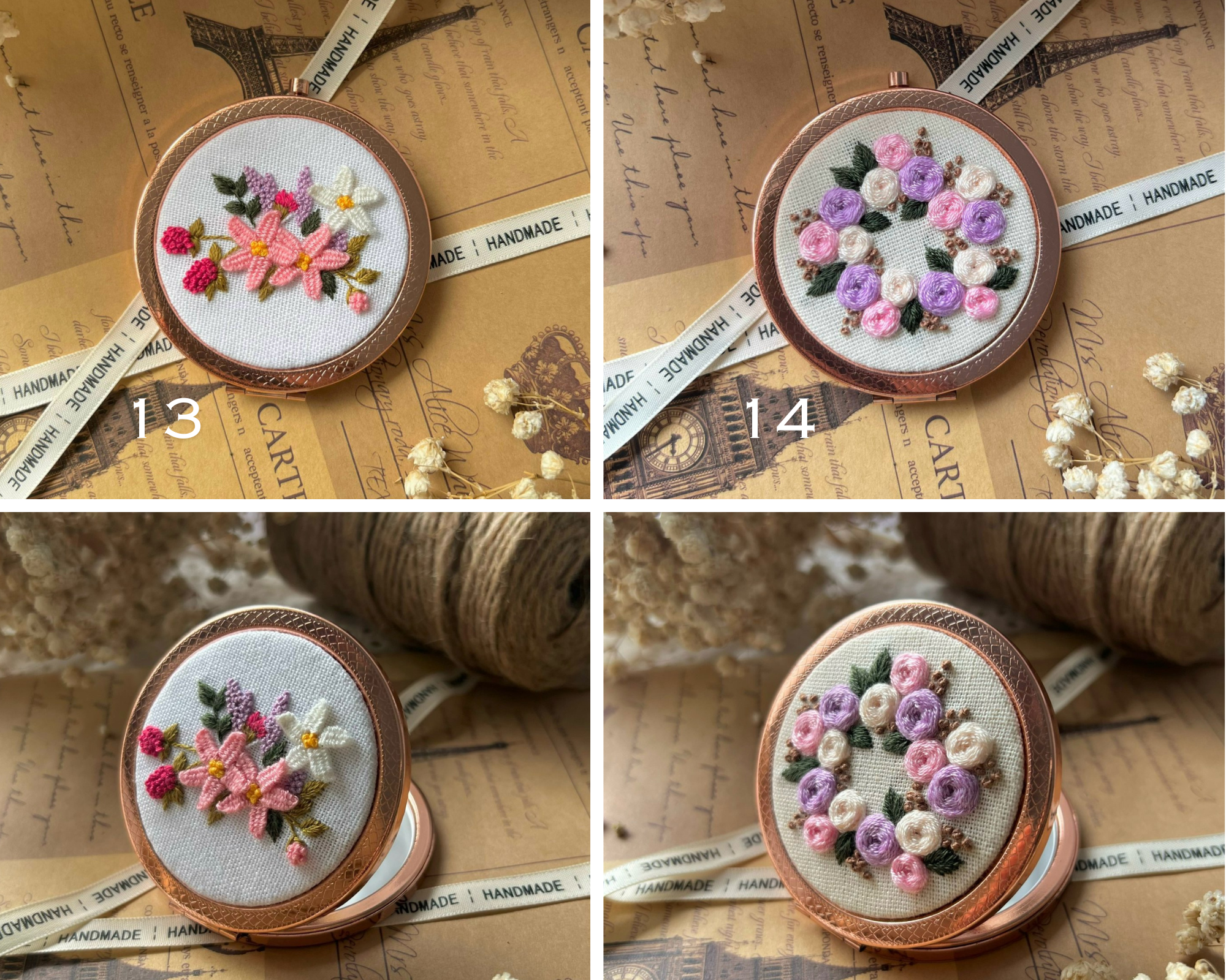 Maple Dream Store – Großhandel Taschenspiegel – Handbestickter Vintage-Taschenspiegel mit Blumenmuster — Hochzeit6