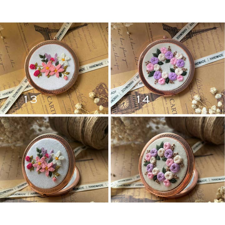 Maple Dream Store – wholesale Compact mirror – Vintage Floral Hand Embroidered Pocket Mirror - Wedding6