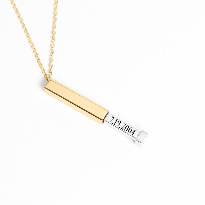 WJW - Wholesale Pendant/Charm Necklace - 18K Gold PVD Stainless Steel Hidden Message Sliding Blank Bar Necklace