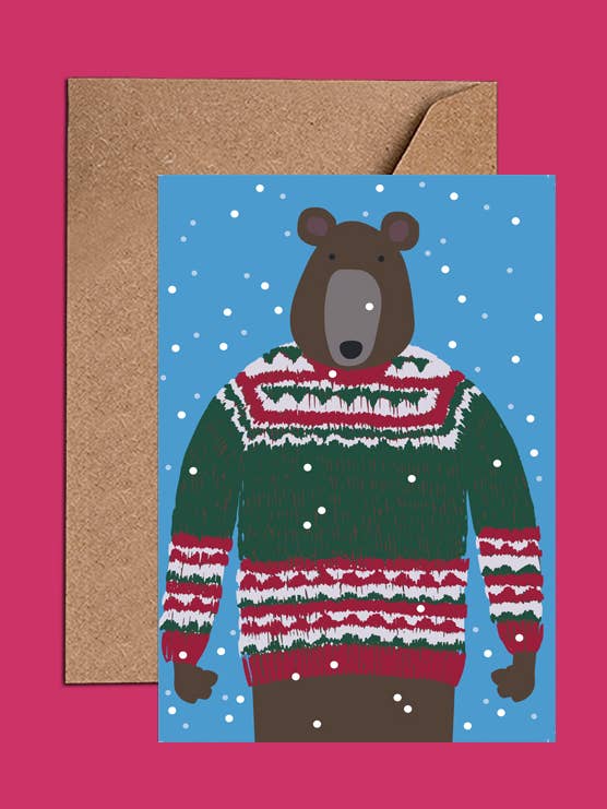Grizzly Bear with Christmas Jumper Xmas Card – WAC18423 for wholesale by We Act Company
