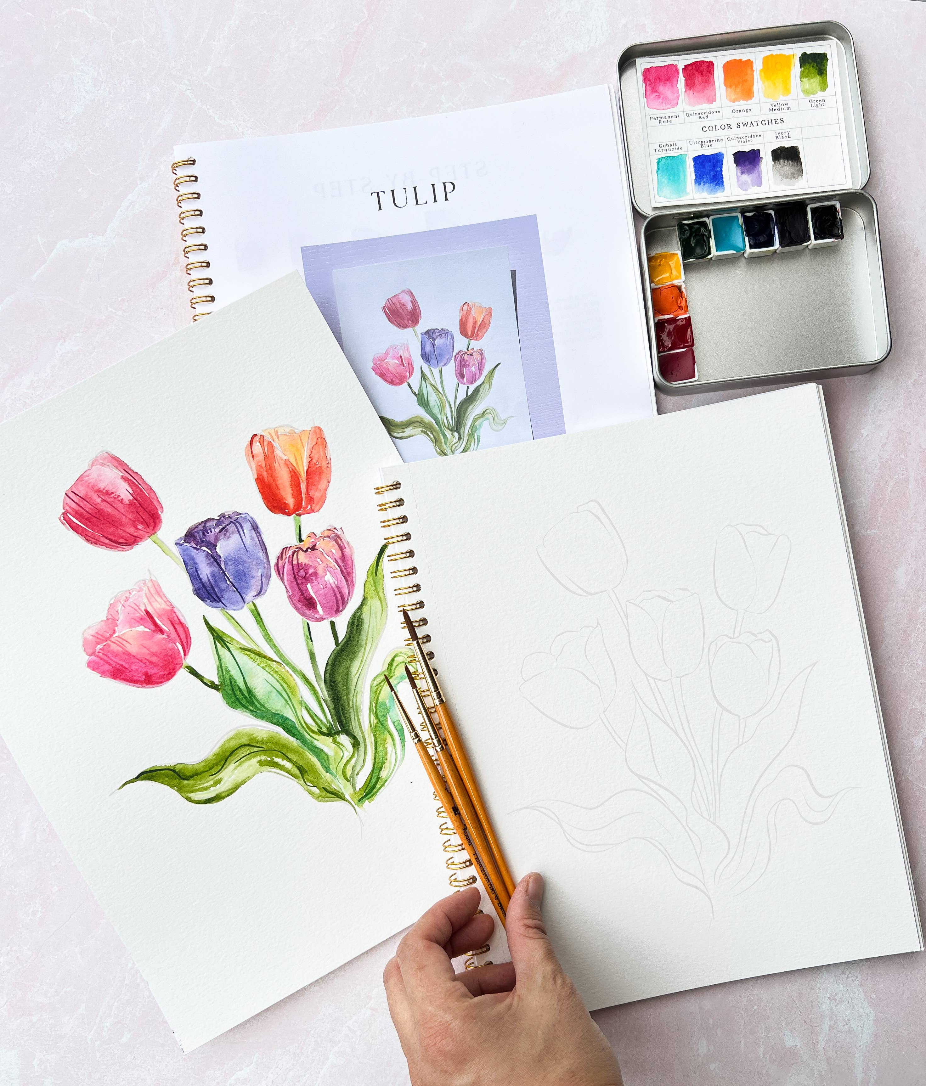 Jean Choe Art & Design - Wholesale Sketchbook/Sketchpad - Watercoloring Book. Watercolor Workbook - Outlined Flowers.13