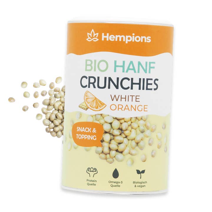 Organic Hemp Crunchies White Orange 200 g - Vegan Topping for wholesale by Hempions