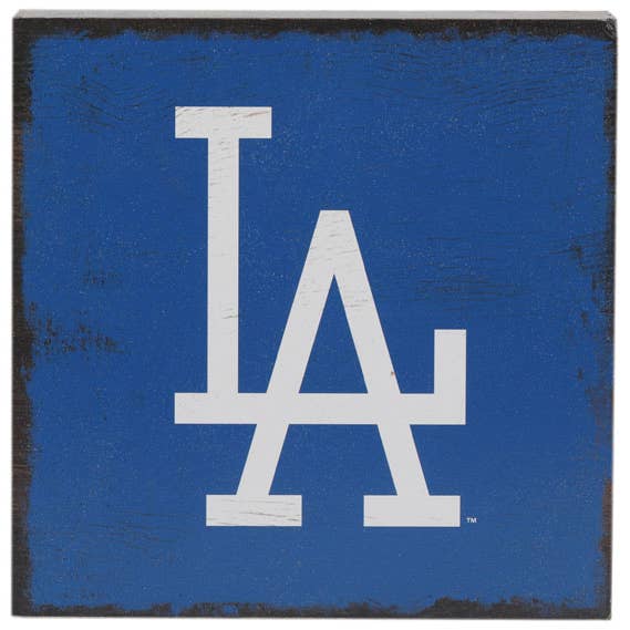 Los Angeles Dodgers Logo On Wood Block Wall Decor for wholesale by Open Road Brands, LLC