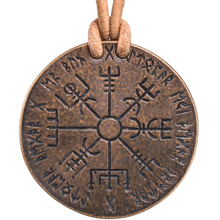 Shire Post Mint - Wholesale Pendant/Charm Necklace - Ullr / Vegvsir Bronze and Leather Necklace4