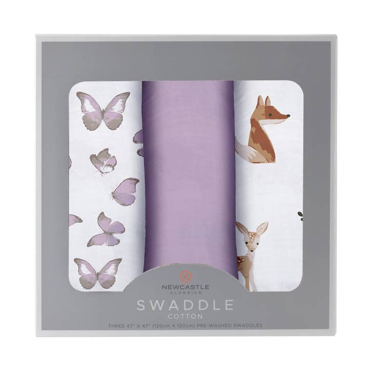 Mountain Meadow Swaddle 3 Pack - Sierra Fox & Deer for wholesale by Newcastle Classics