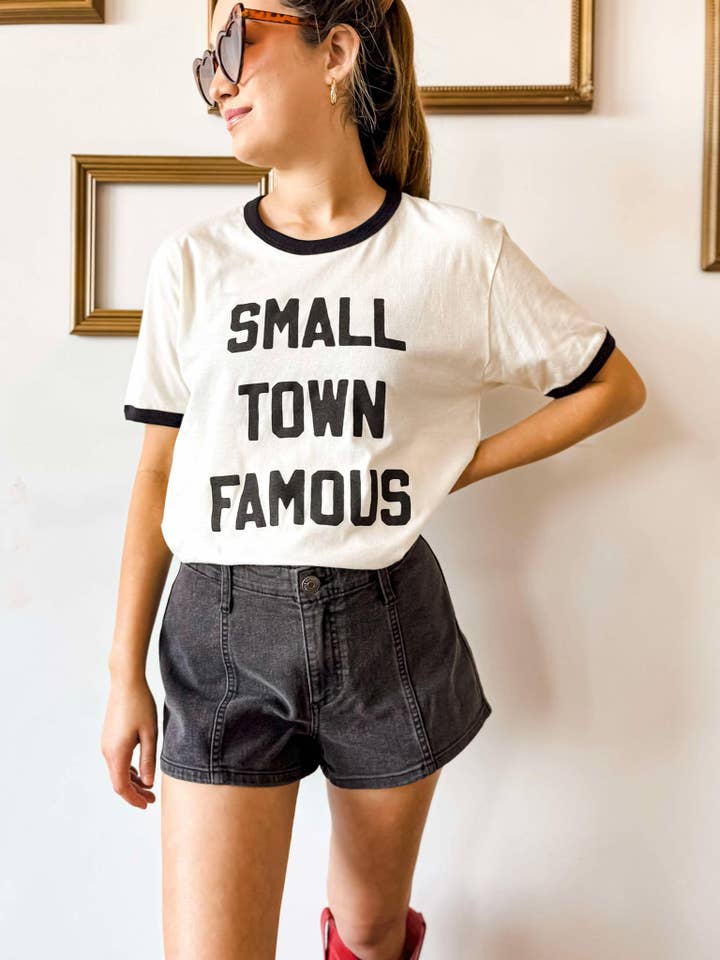 Mugsby - Wholesale Shirt - Women's - Small Town Famous Ringer Shirt, Ringer Tee, Small Town