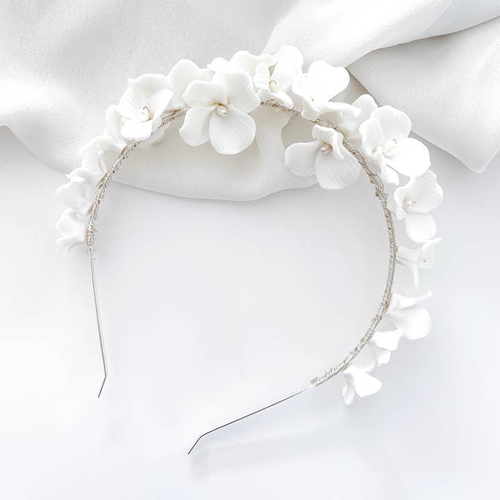 Porcelain White Flower Headband for wholesale by Nicholls Jewellery