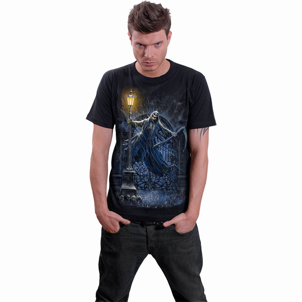 Spiral - Wholesale Screen Printed T-Shirt - Men's - REAPING IN THE RAIN - T-Shirt Black2