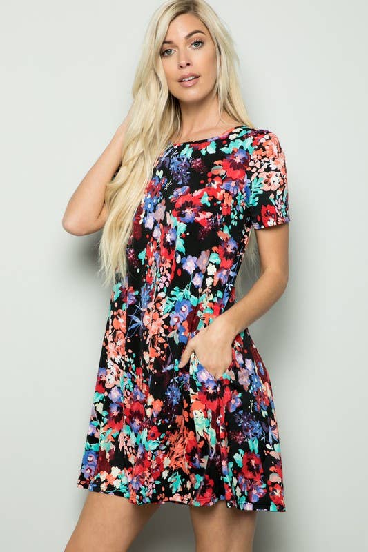 SD1081-19 MULTI COLOR FLORAL PRINT DRESS for wholesale on Faire0