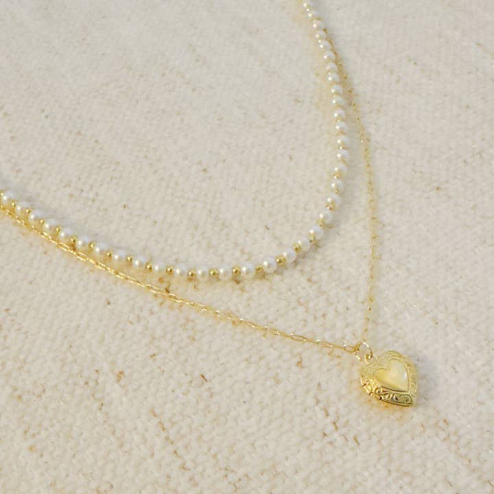 Ellison+Young - Wholesale Pendant/Charm Necklace - Pearls And Heart Locket Layered Necklace1