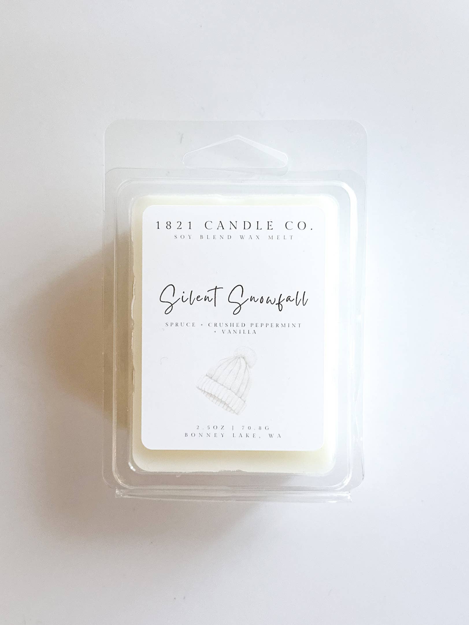 1821 Candle Co. - Wholesale Wax Melt - Silent Snowfall 2.5oz Wax Melt - Peppermint, Vanilla, Spruce