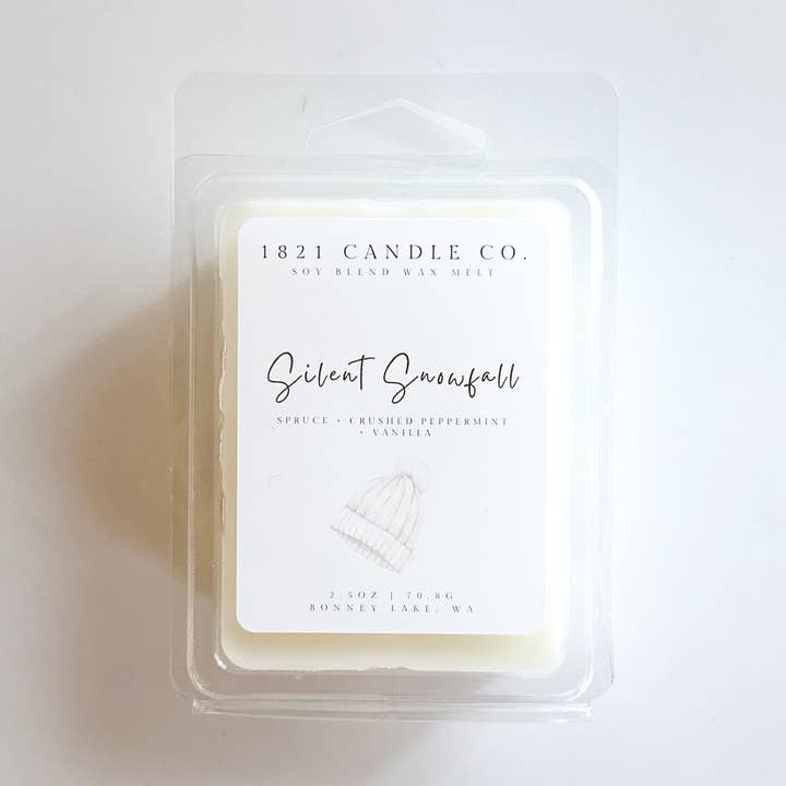 1821 Candle Co. - Wholesale Wax Melt - Silent Snowfall 2.5oz Wax Melt - Peppermint, Vanilla, Spruce0