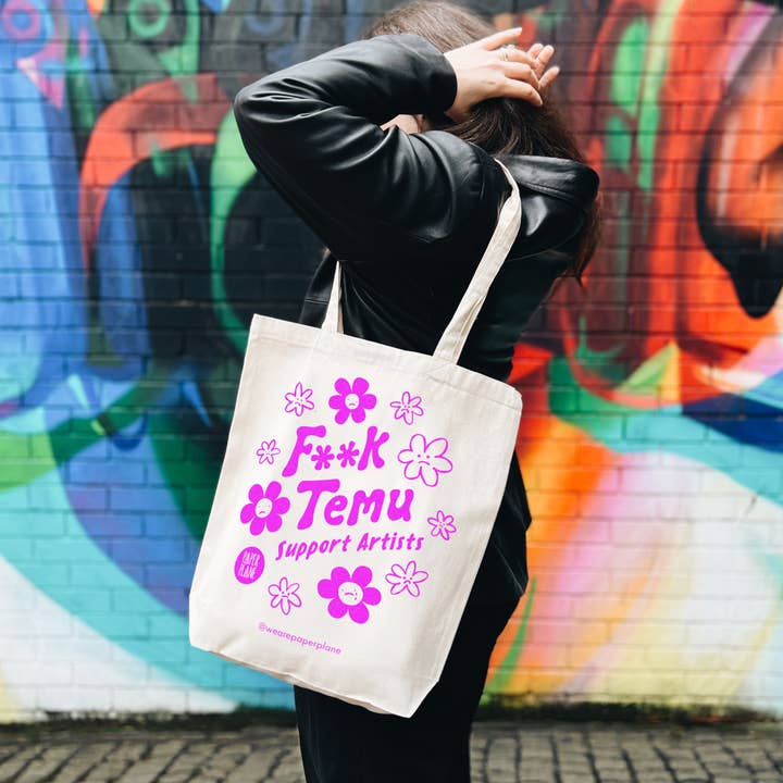 Paper Plane – wholesale Tote bag – Unisex – F**k Temu. Support Artists. Natural Canvas Tote Bag5