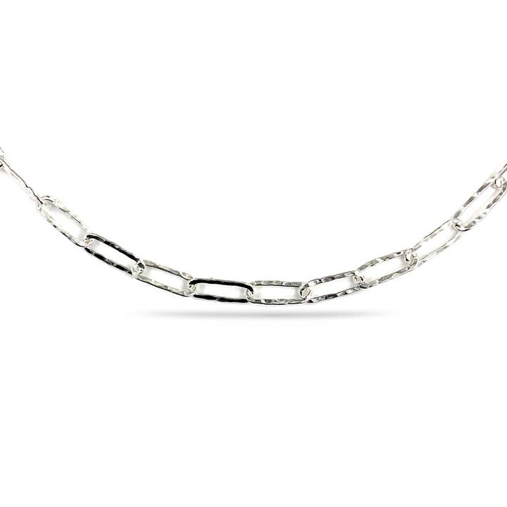 Sterling Silver Hammered Paperclip Chain Necklace (3MM) for wholesale by Freedom Clasp