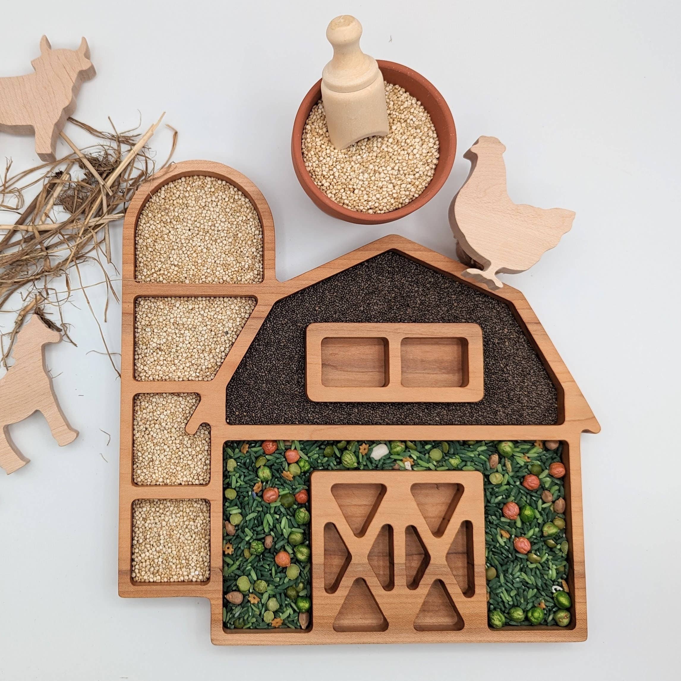 Carved Together Co – Brinquedo de madeira - Crianças por atacado – Bandeja Sensorial Fazenda - Grande7