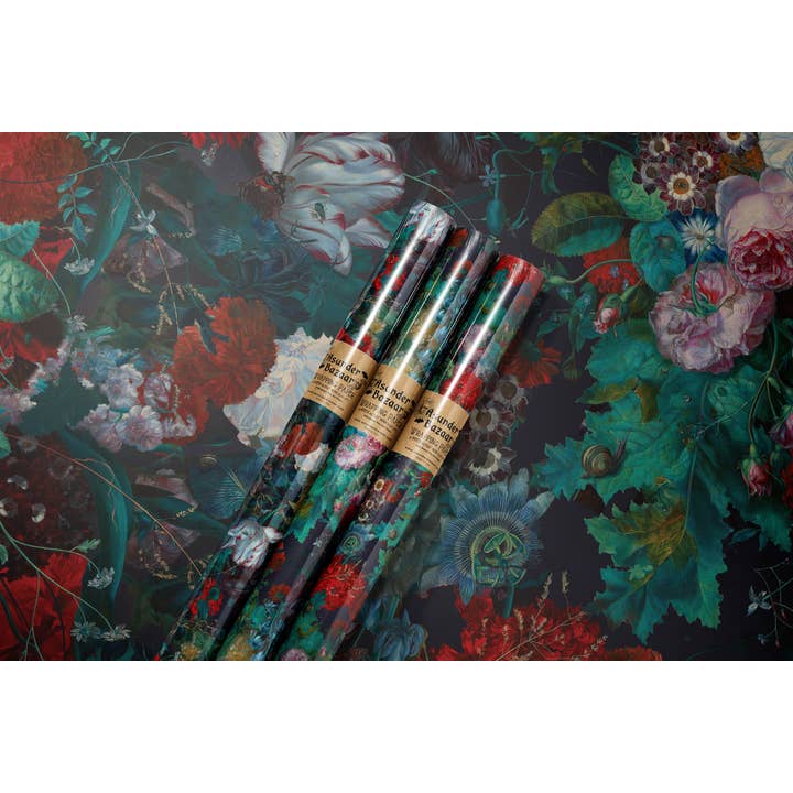 Asunder Bazaar - Wholesale Wrapping Paper Roll - Dark Floral Maximalist Wrapping Paper Set 3 Sheet Roll1