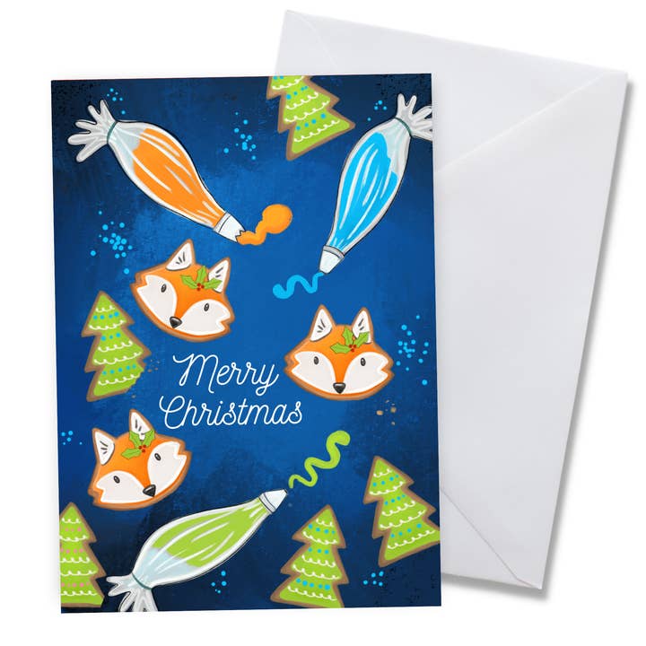 Carte de vœux de vacances Fox Cookies pour la vente par Amanda Rose Warren