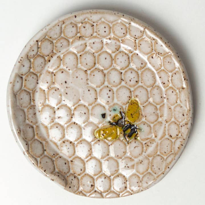 White Squirrel Clayworks - Wholesale Spoon Rest - Ceramic Spoon Rest- Honey Bee Pattern Handmade in Ohio