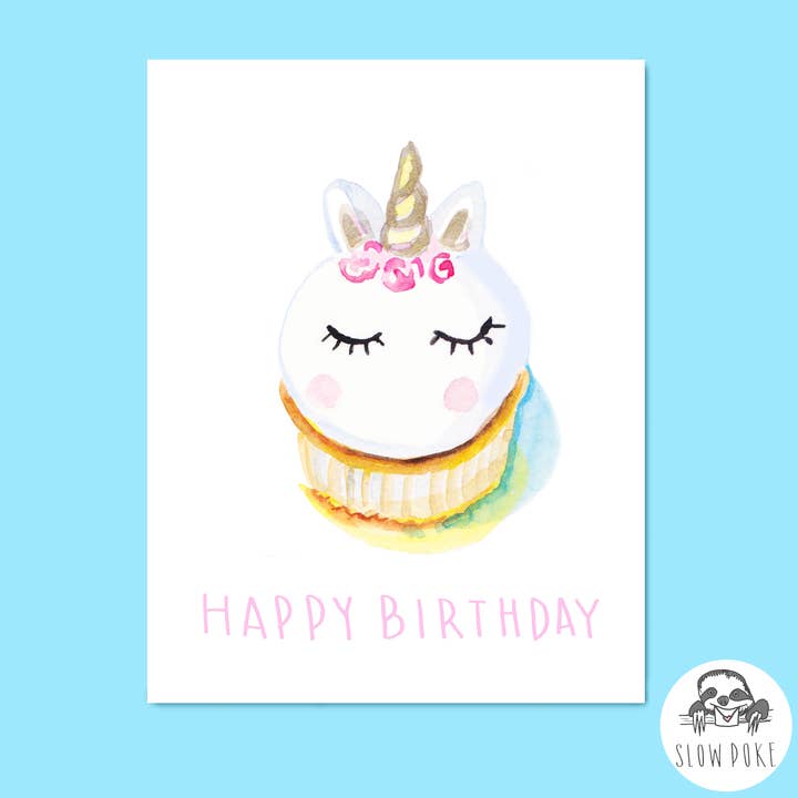 Slow Poke Press - Vente Cartes d'anniversaire - Carte d'anniversaire Cupcake Licorne