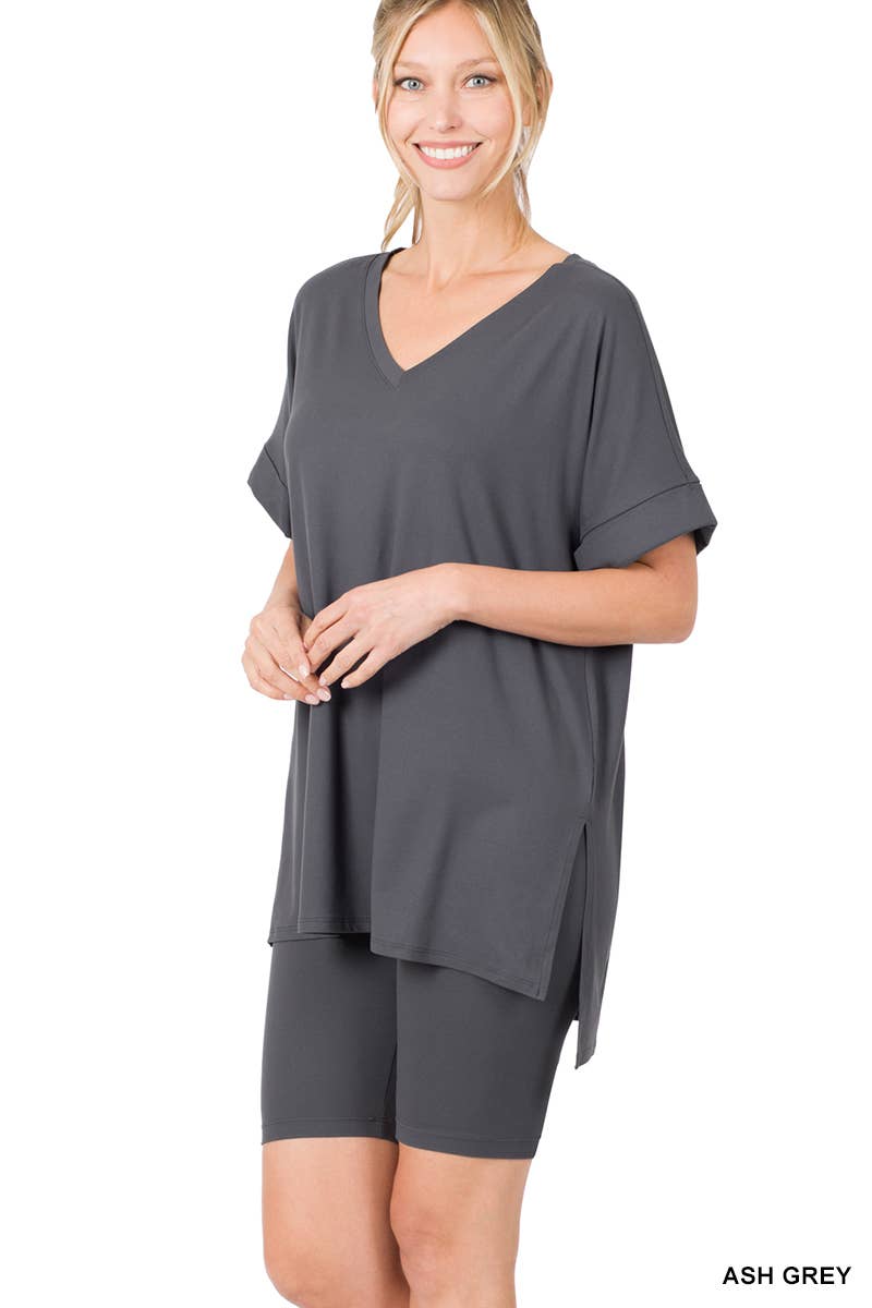 Vanilla Monkey - Wholesale Top & Short Set (NOT Loungewear) - Women's - Brushed Dty Microfiber V-neck Top And Biker Shorts0