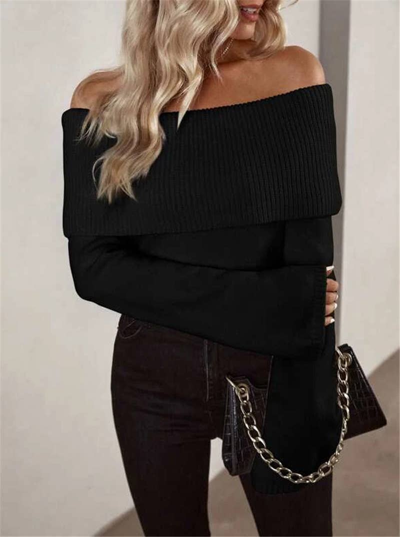 Rosa Clothing - Wholesale Knit Top - Women's - sexy off shoulder long sleeve slim fit knit top9