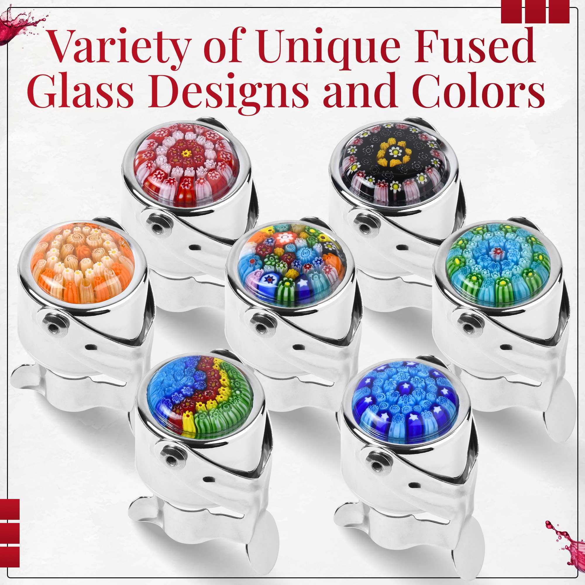 Evan James Designs - Vendita all'ingrosso Tappi per vino - Tappo per Champagne e Vino in Vetro Millefiori (Cromato)8