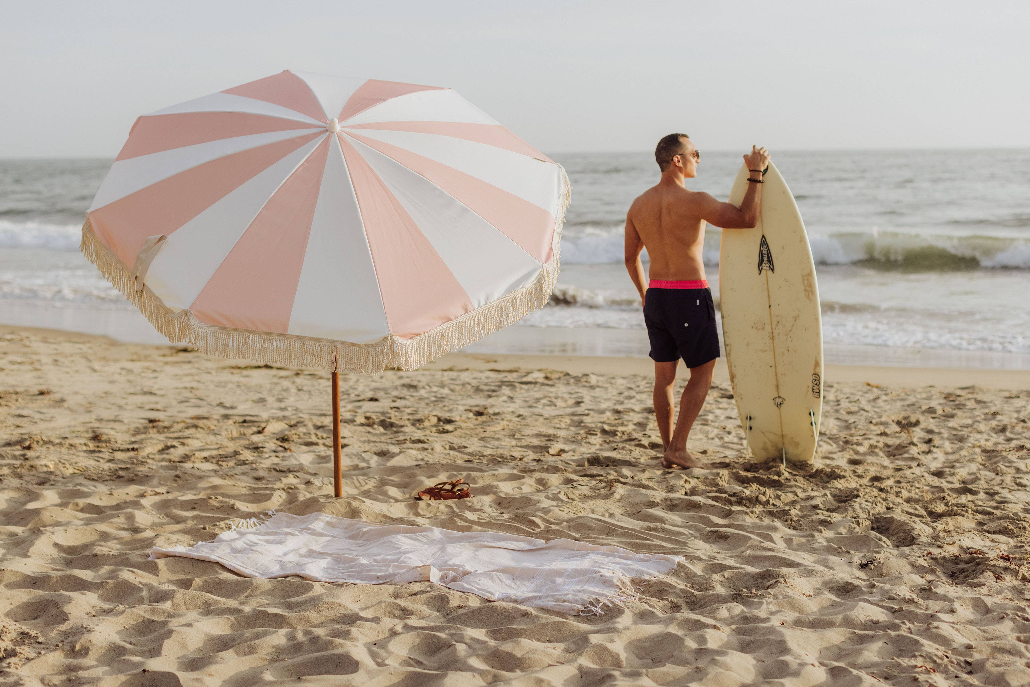 Beach State Summerland Beach Umbrella - Pink Salt Stripe for wholesale on Faire11