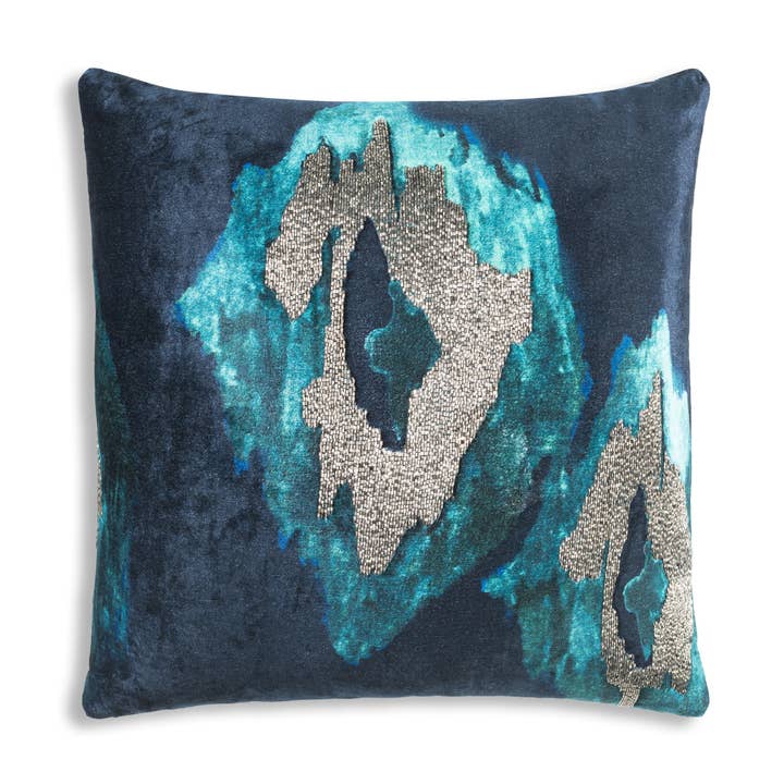Jade Navy Pillow Features an Embroidered Border for wholesale by Cloud 9 Design