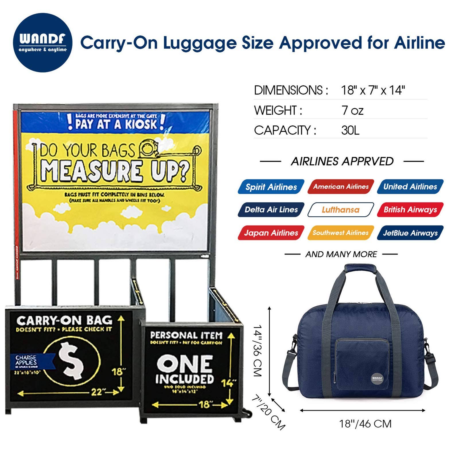 wandf – wholesale Duffelväskor – Unisex – Hopfällbar 30 L reseväska, weekenderväska 45 cm20